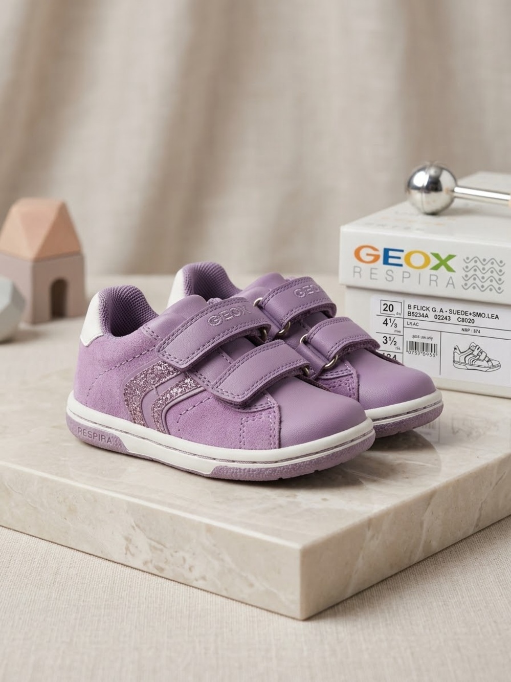 Geox Baby Shoes Flick Girls US 4.5 Purple & White Sneakers